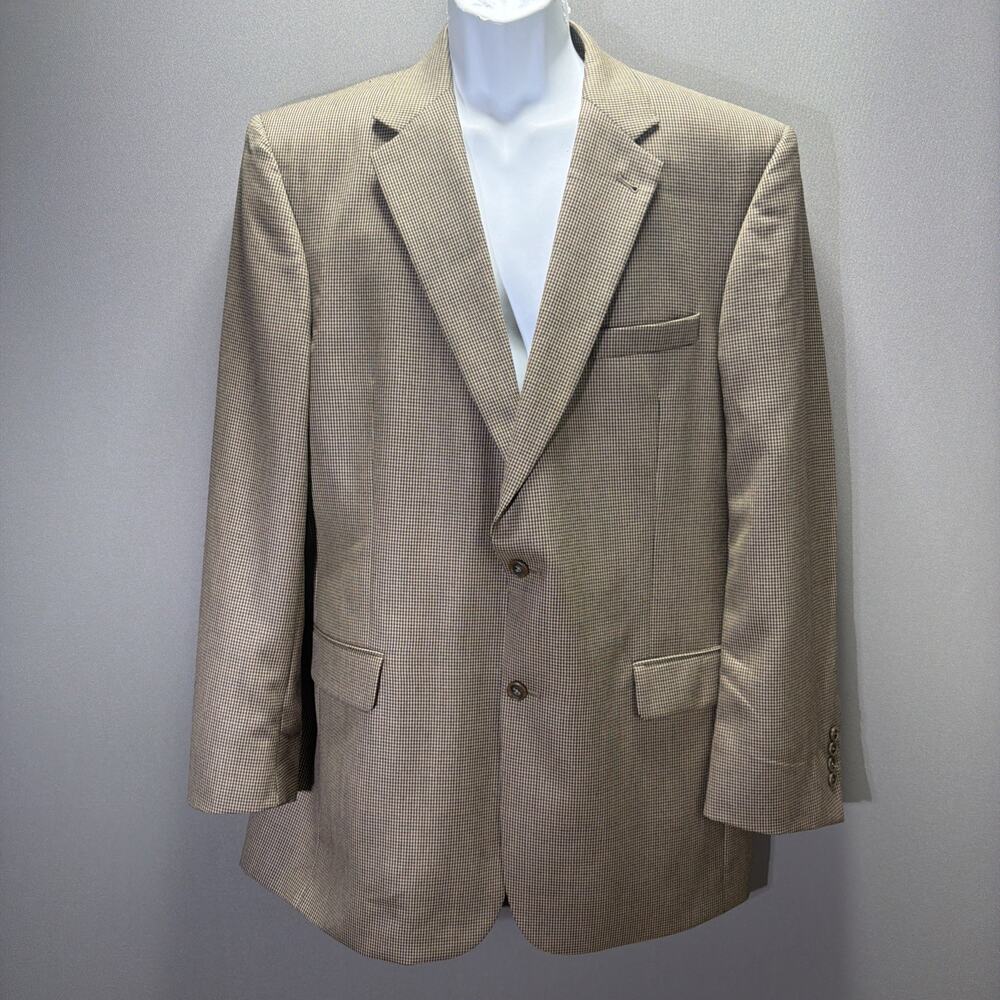 Jos A Bank Brown Houndstooth Mens 43 Lg 100% Wool Sport Coat Suit Jacket Blazer